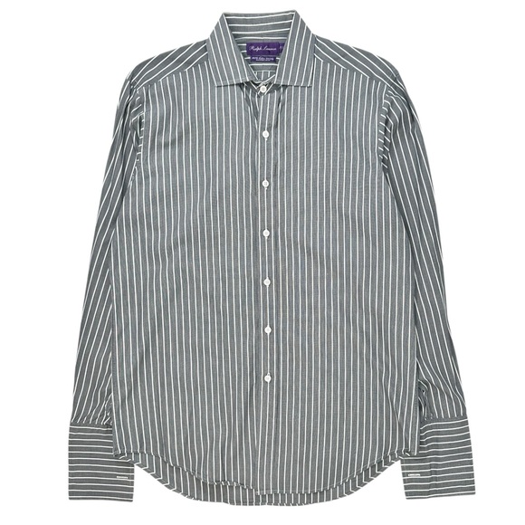 Ralph Lauren Purple Label Gray & White Striped French Cuff Button Up Dress  Shirt